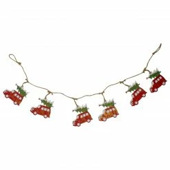 Northlight 55" Red Vintage Truck With Tree Christmas Garland On Jute Rope