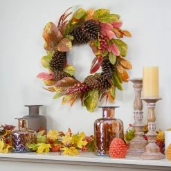 Alternative view of Northlight Leaves And Berries Twig Artificial Thanksgiving Wreath - 26-Inch, Unlit