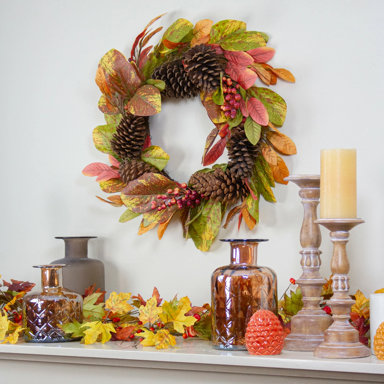 Northlight Leaves And Berries Twig Artificial Thanksgiving Wreath - 26-Inch, Unlit 2 Northlight Leaves And Berries Twig Artificial Thanksgiving Wreath - 26-Inch, Unlit - Image 2
