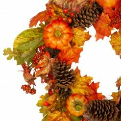 Northlight Orange Pumpkins, Pine Cones And Berries Fall Harvest Wreath - 24 Inch, Unlit -Wreaths & Garland shop northlight vm26537 2 59818.1664379674