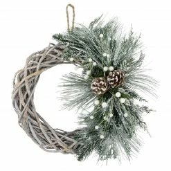 Northlight Frosted Pine Cone And Foliage Artificial Christmas Twig Wreath, 15 Inch, Unlit
