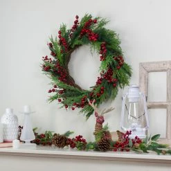 Alternative view of Northlight Mixed Pine And Berries Artificial Christmas Wreath - 26 Inch, Unlit