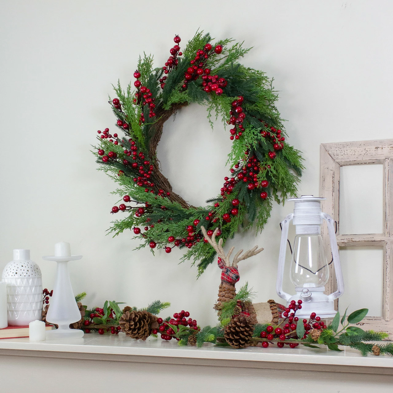 Northlight Mixed Pine And Berries Artificial Christmas Wreath - 26 Inch, Unlit 2 Northlight Mixed Pine And Berries Artificial Christmas Wreath - 26 Inch, Unlit - Image 2