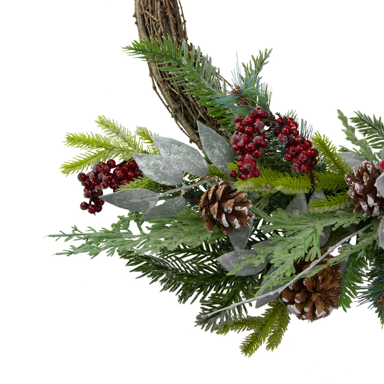 Northlight Icy Winter Foliage And Plaid Bow Artificial Christmas Twig Wreath, 23 Inch, Unlit 3 Northlight Icy Winter Foliage And Plaid Bow Artificial Christmas Twig Wreath, 23 Inch, Unlit - Image 3