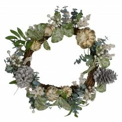Northlight Neutral Colored Pumpkin And Pine Cones Fall Harvest Wreath - 18-Inch, Unlit