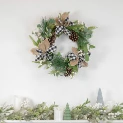 Alternative view of Northlight Magnolia And Frosted Pine Cones Artificial Christmas Wreath - 22-Inch, Unlit