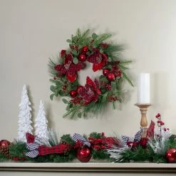 Alternative view of Northlight Magnolia And Red Berries Artificial Christmas Wreath - 22-Inch, Unlit