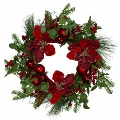 Northlight Magnolia And Red Berries Artificial Christmas Wreath - 22-Inch, Unlit