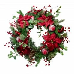 Northlight Poinsettias And Red Berries Artificial Christmas Wreath - 30-Inch, Unlit
