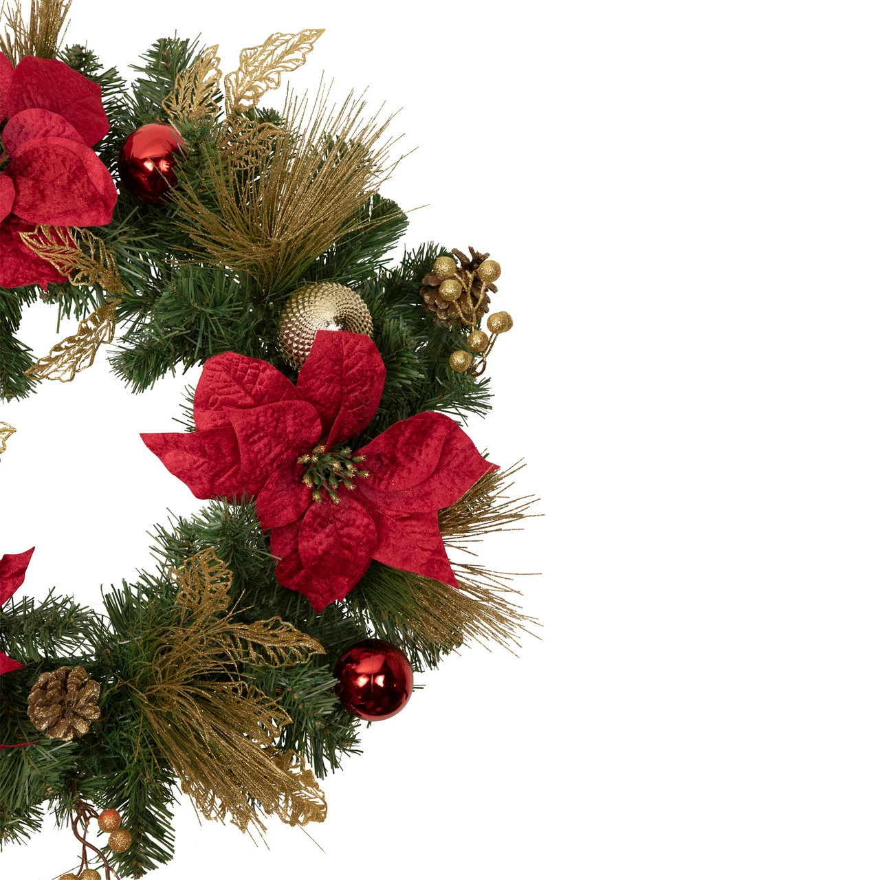 Northlight Poinsettias And Ball Ornaments Artificial Christmas Wreath - 24-Inch, Unlit 4 Northlight Poinsettias And Ball Ornaments Artificial Christmas Wreath - 24-Inch, Unlit - Image 4