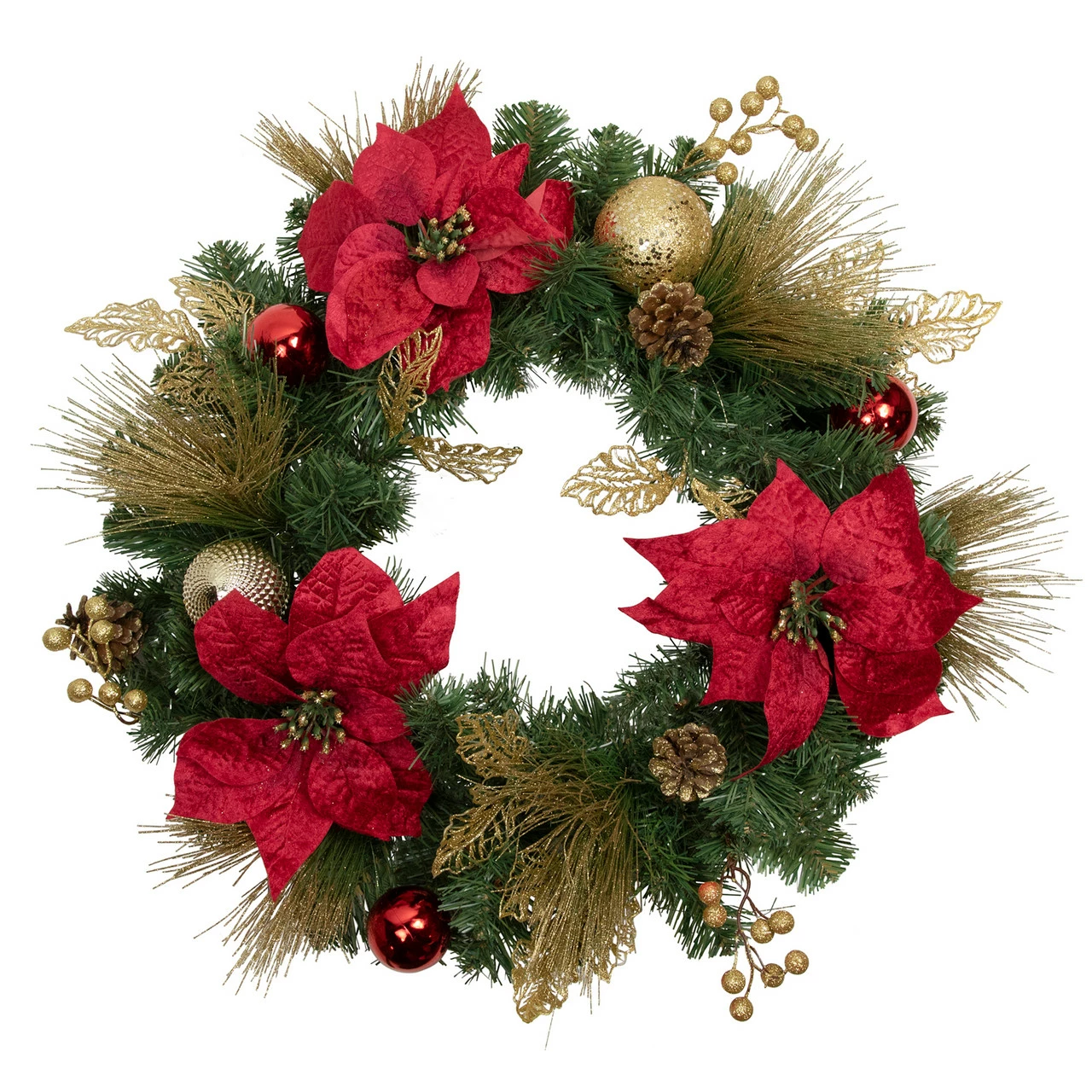 Northlight Poinsettias And Ball Ornaments Artificial Christmas Wreath - 24-Inch, Unlit 1 Northlight Poinsettias And Ball Ornaments Artificial Christmas Wreath - 24-Inch, Unlit