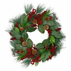 Northlight Leaves, Berry And Pine Needle Artificial Christmas Wreath - 24-Inch, Unlit