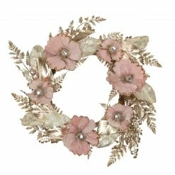 Northlight Champange And Pink Flower Wreath, 24-Inch, Unlit
