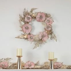 Alternative view of Northlight Champange And Pink Flower Wreath, 24-Inch, Unlit