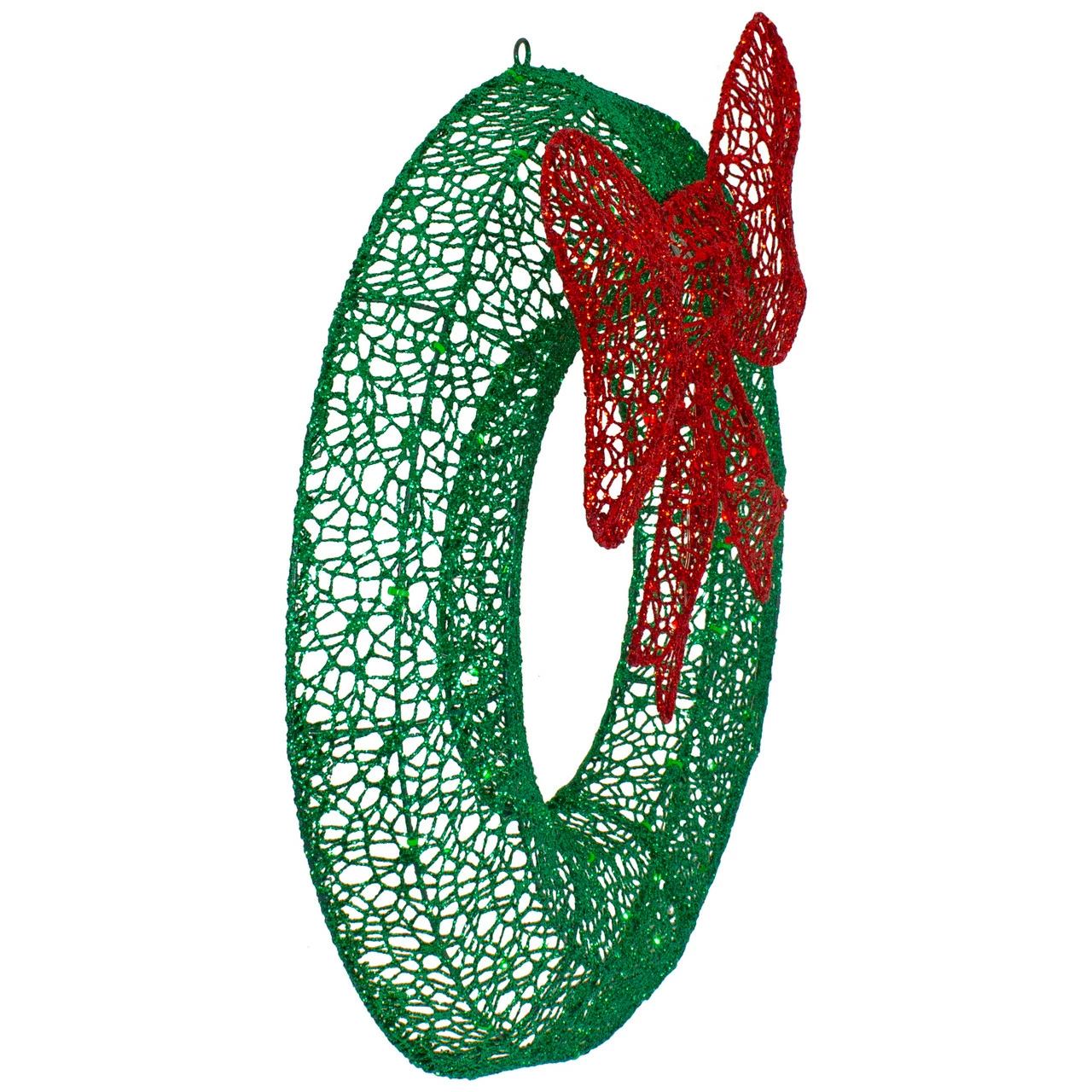 Northlight 24" LED Lighted Green Glitter Wreath With Red Bow Outdoor Christmas Decoration 3 Northlight 24" LED Lighted Green Glitter Wreath With Red Bow Outdoor Christmas Decoration - Image 3