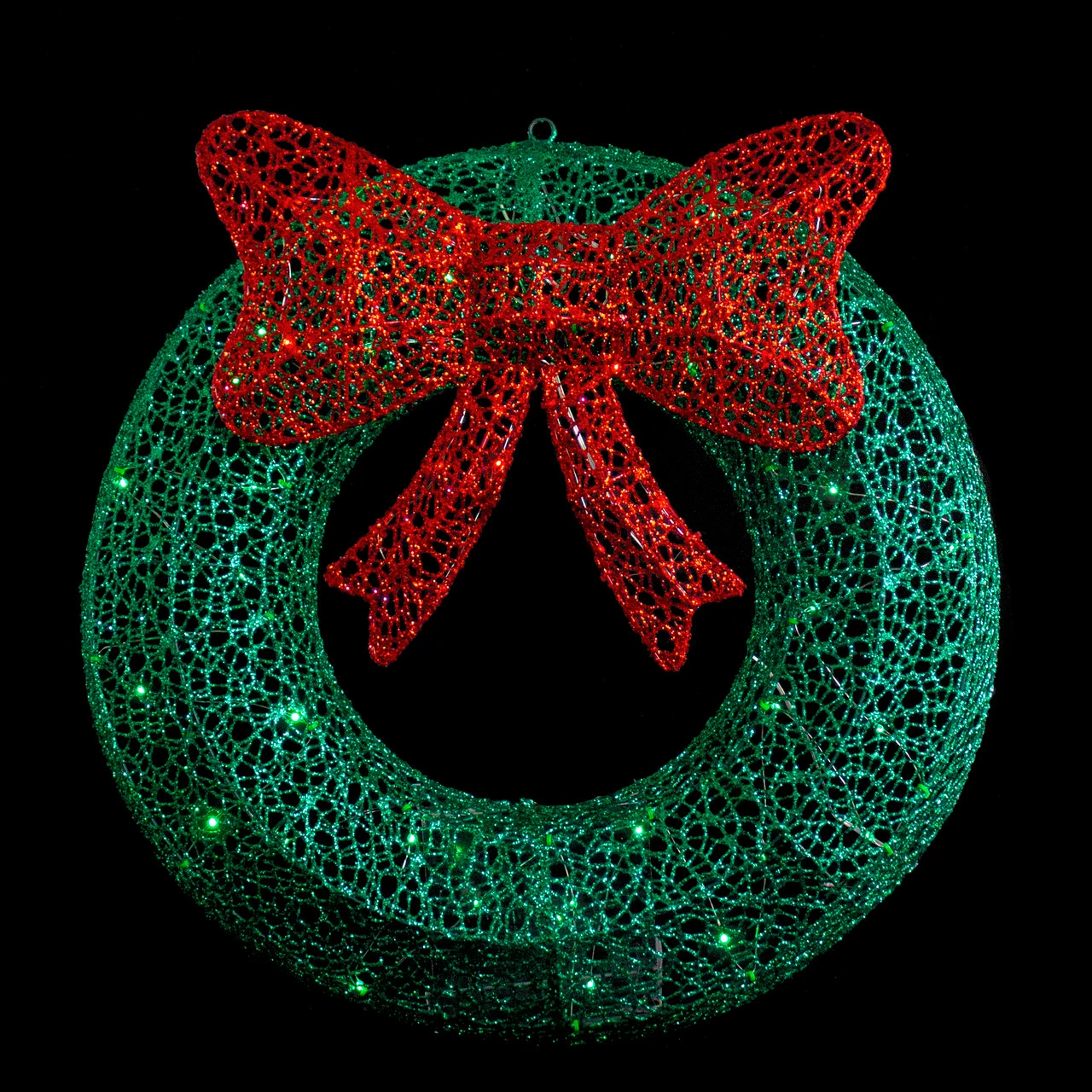 Northlight 24" LED Lighted Green Glitter Wreath With Red Bow Outdoor Christmas Decoration 2 Northlight 24" LED Lighted Green Glitter Wreath With Red Bow Outdoor Christmas Decoration - Image 2