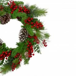 Northlight Holly Berries And Snowy Pinecones Artificial Christmas Wreath - 24-Inch, Unlit -Wreaths & Garland shop northlight yk87869 1 55644.1665346763