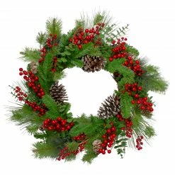 Northlight Holly Berries And Snowy Pinecones Artificial Christmas Wreath - 24-Inch, Unlit