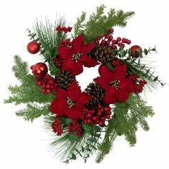 Northlight Artificial Red Berry And Poinsettia Christmas Wreath, 22-Inch, Unlit
