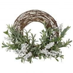 Northlight Artificial Christmas Twig Wreath With Frosted Foliage And Berries, 24-Inch, Unlit