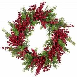 Northlight Artificial Frosted Red Berry And Pine Christmas Wreath, 28-Inch, Unlit