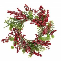 Northlight Artificial Frosted Red Berry And Pine Christmas Wreath, 16-Inch, Unlit