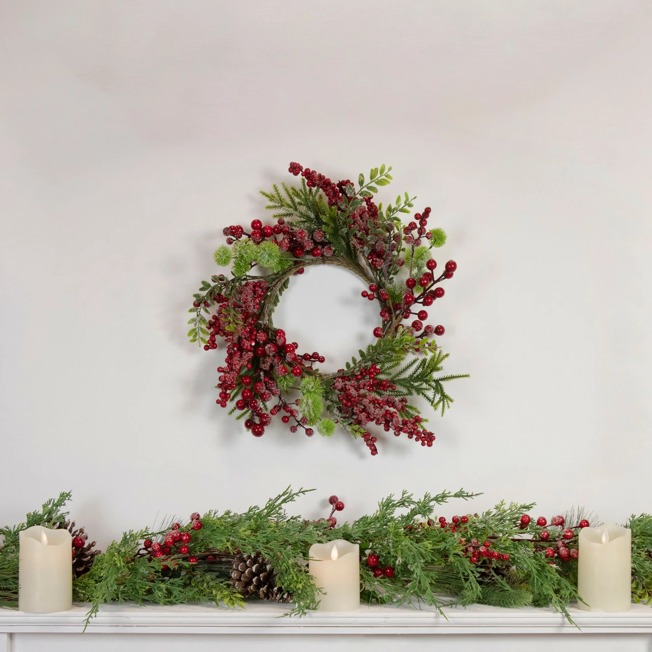 Northlight Artificial Frosted Red Berry And Pine Christmas Wreath, 16-Inch, Unlit 2 Northlight Artificial Frosted Red Berry And Pine Christmas Wreath, 16-Inch, Unlit - Image 2