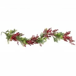 Northlight 5' X 8" Frosted Red Berry And Pine Artificial Christmas Garland, Unlit