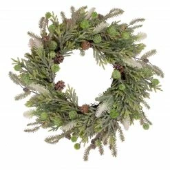 Northlight Artificial Christmas Wreath With Frosted Foliage And Pine Cones, 24-Inch, Unlit
