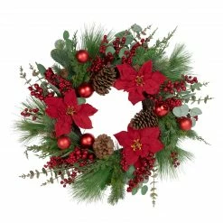 Northlight Artificial Red Berry And Poinsettia Christmas Wreath, 28-Inch, Unlit