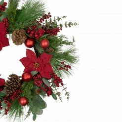 Northlight Artificial Red Berry And Poinsettia Christmas Wreath, 28-Inch, Unlit -Wreaths & Garland shop northlight yk93241 2 01095.1654188890