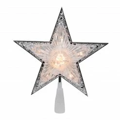 Northlight 9" Pre-Lit Silver And Clear Crystal 5 Point Star Christmas Tree Topper - Clear Lights