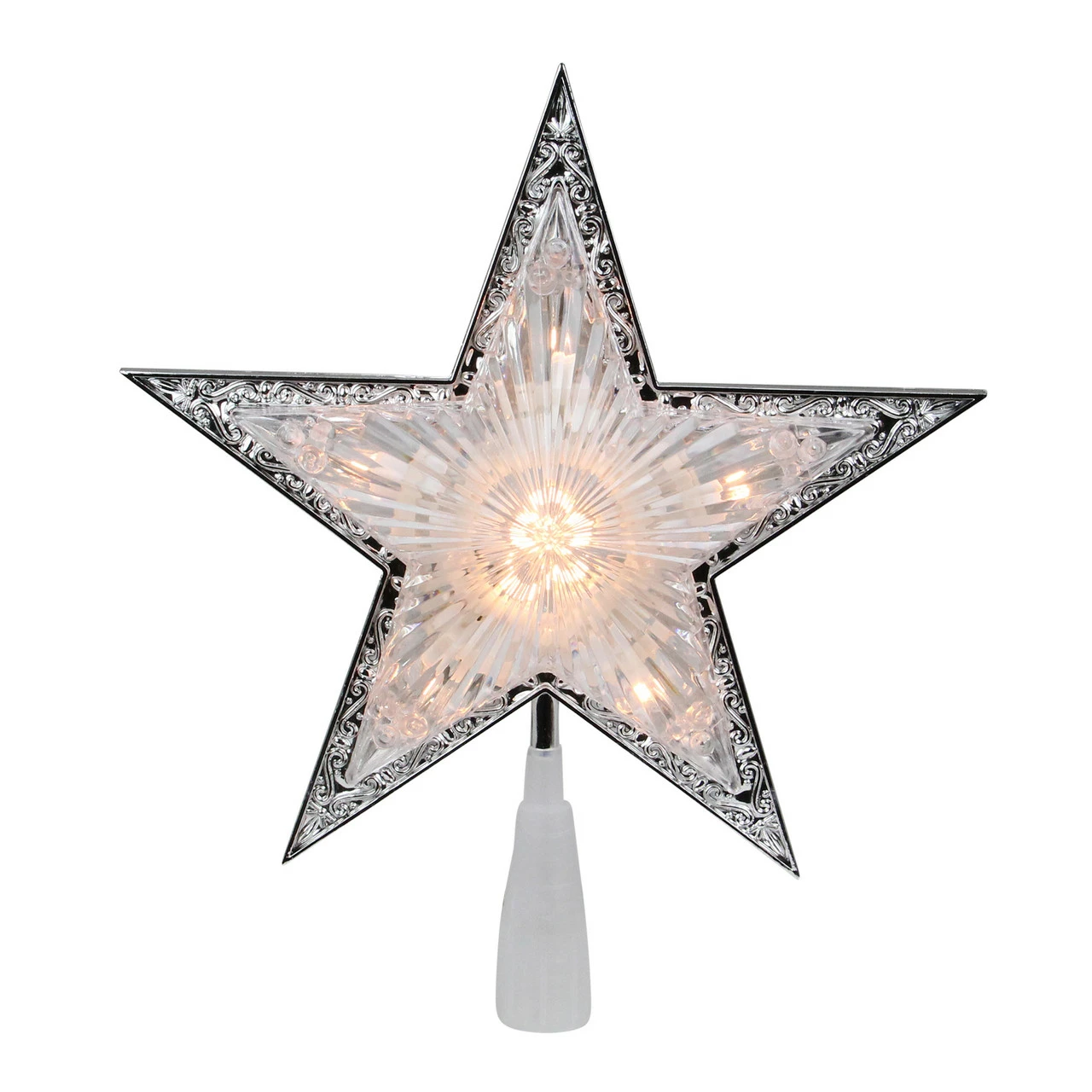 Northlight 9" Pre-Lit Silver And Clear Crystal 5 Point Star Christmas Tree Topper - Clear Lights 1 Northlight 9" Pre-Lit Silver And Clear Crystal 5 Point Star Christmas Tree Topper - Clear Lights