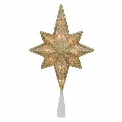 Northlight 10" Lighted Gold Frosted Star Of Bethlehem With Scrolling Christmas Tree Topper - Clear Lights