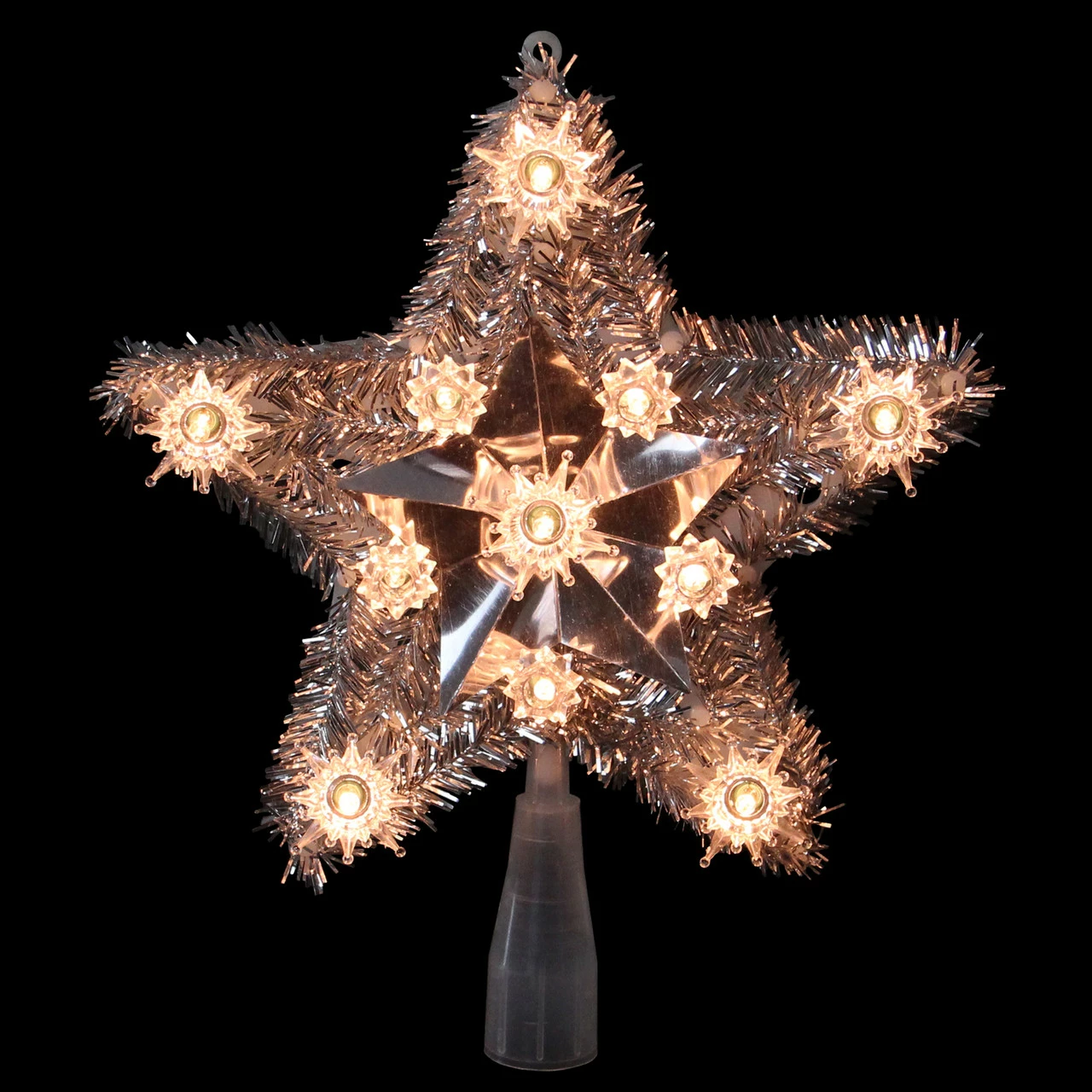 Northlight 9" Silver Tinsel Star Christmas Tree Topper - Clear Lights 2 Northlight 9" Silver Tinsel Star Christmas Tree Topper - Clear Lights - Image 2