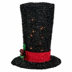 Northlight 9.25" Lighted Black Tinsel Top Hat Christmas Tree Topper, Clear Lights -Wreaths & Garland shop northlight ys93825 3 35314.1663087206
