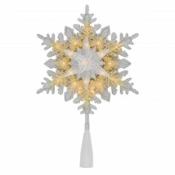 Northlight 13.75" Lighted Gold And Silver Snowflake Christmas Tree Topper, Clear Lights