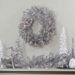 Northlight 9' X 12" Pre-Lit Silver Tinsel Artificial Christmas Garland, Clear Lights 5 Northlight 9' X 12" Pre-Lit Silver Tinsel Artificial Christmas Garland, Clear Lights -Wreaths & Garland shop northlightgb91003 23853.1663860839