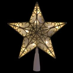 Alternative view of Northlight 9" Gold And White Glittered Star LED Christmas Tree Topper - Warm White Lights