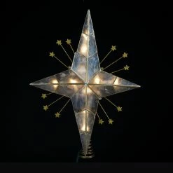 Kurt Adler 15" Lighted Capiz & Gold Plated Bethlehem Star Christmas Tree Topper - Clear Lights