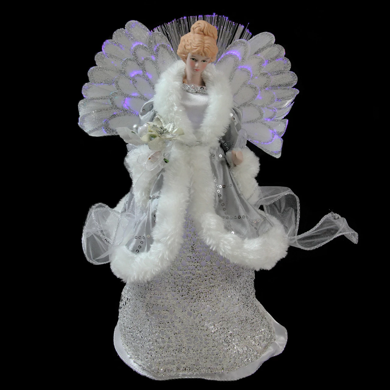 Northlight 13" Gray And Silver Lighted Fiber Optic Angel In Gown Christmas Tree Topper - Multicolor Lights 2 Northlight 13" Gray And Silver Lighted Fiber Optic Angel In Gown Christmas Tree Topper - Multicolor Lights - Image 2
