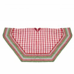 Northlight 50" Red And White Buffalo Plaid Christmas Tree Skirt With Woodland Fair Isle Trim