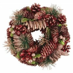 Northlight Dusty Rose And Red Pine Cones Artificial Christmas Wreath, 10-Inch, Unlit