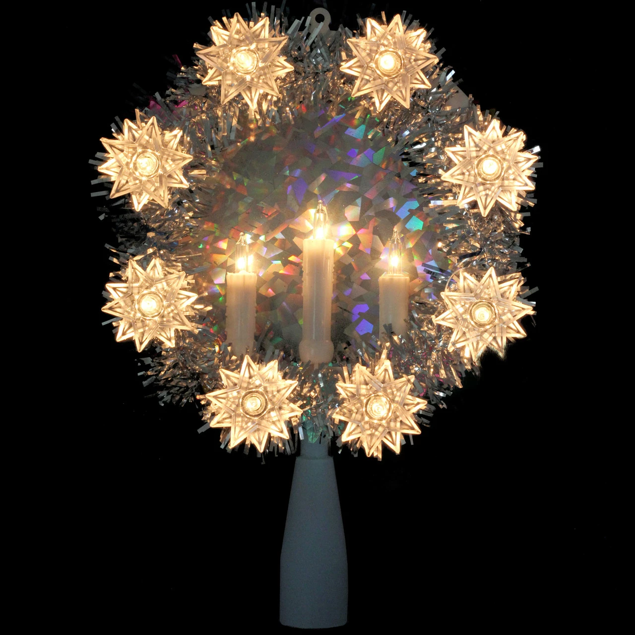 Northlight 7" Silver Wreath With Candles Christmas Tree Topper - Clear Lights 2 Northlight 7" Silver Wreath With Candles Christmas Tree Topper - Clear Lights - Image 2