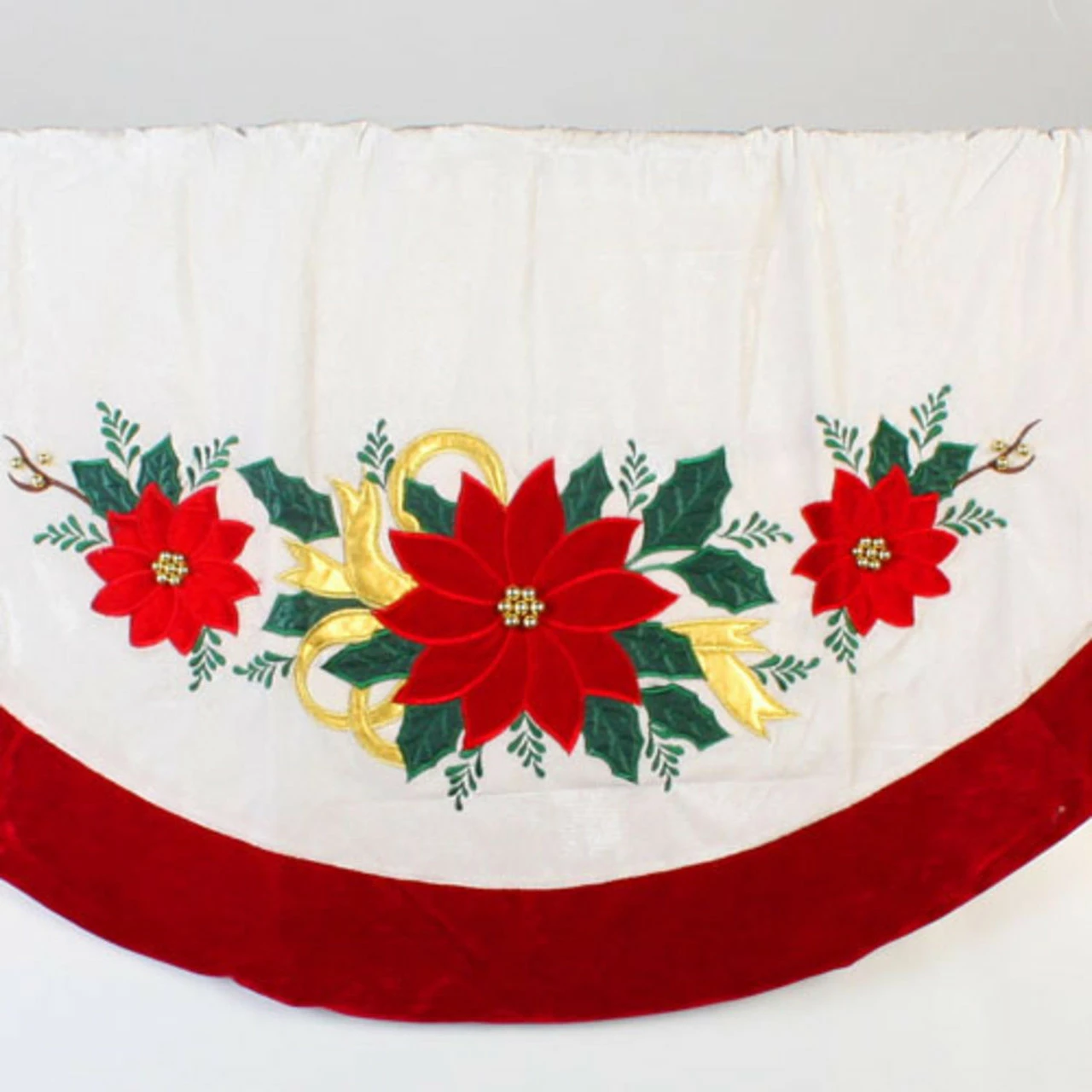 Sterling International Inc 48" Ivory And Red Poinsettia Christmas Tree Skirt With Beads 2 Sterling International Inc 48" Ivory And Red Poinsettia Christmas Tree Skirt With Beads - Image 2