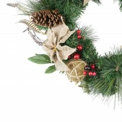 Alternative view of Northlight Mixed Pine Berry And Burlap Poinsettia Artificial Christmas Wreath - 24-Inch, Unlit