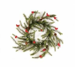 Napa Home & Garden Green And Red Glittered Cardinal Snow Pine Artificial Christmas Wreath - 24-Inch, Unlit