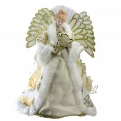 Northlight 12" Lighted Fiber Optic Angel In Gold And Cream Gown With Harp Christmas Tree Topper