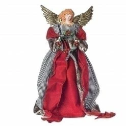 Roman 18" Black And White Plaid Christmas Angel Tree Topper