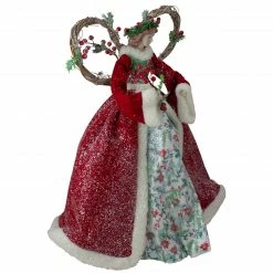 Roman Set Of 2 Beige And Red Holly Floral Dress Angel Christmas Tree Toppers 17" -Wreaths & Garland shop roman 132036 a 3 81286.1588405991